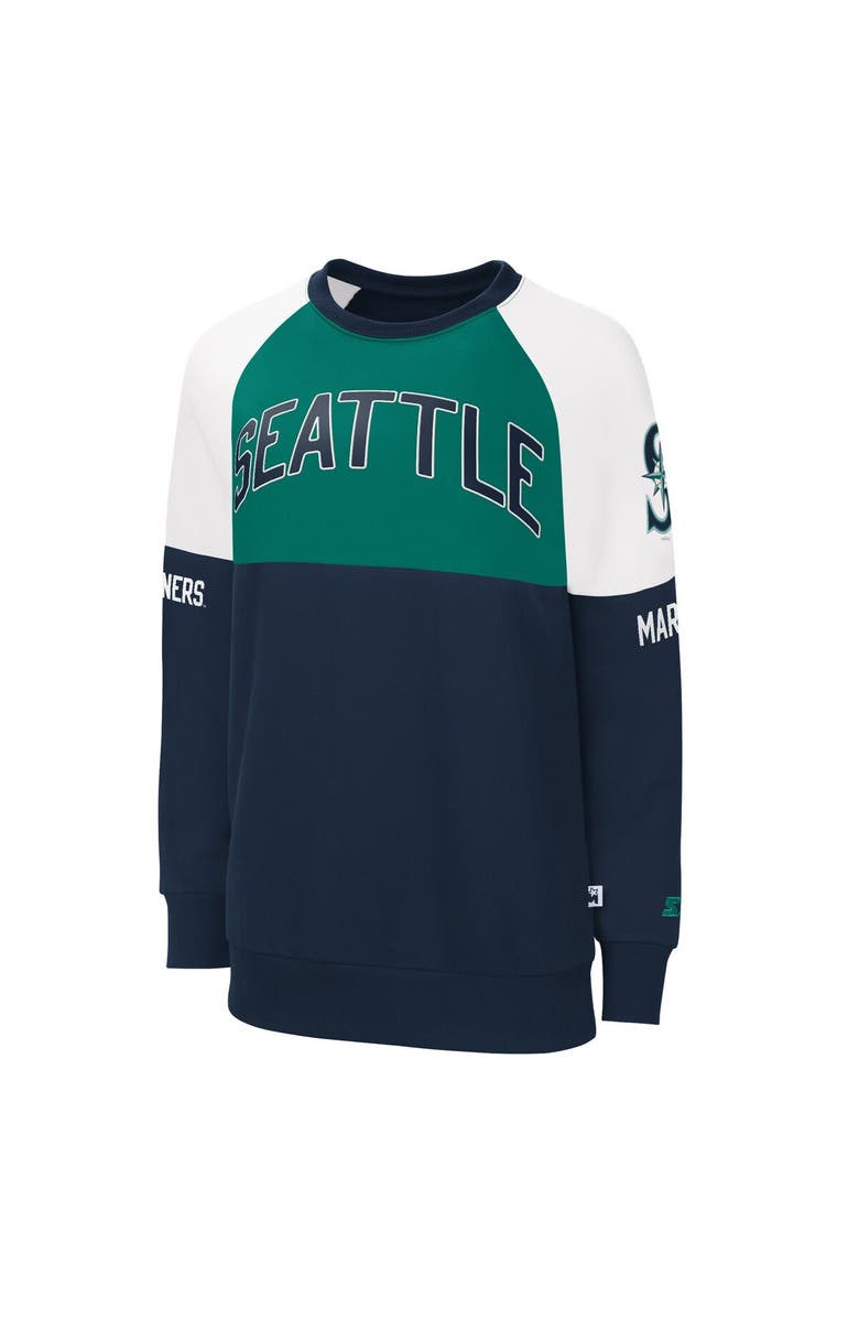 STARTER Women's Starter Navy/Green Seattle Mariners Baseline Raglan Pullover Sweatshirt, Main, color, 