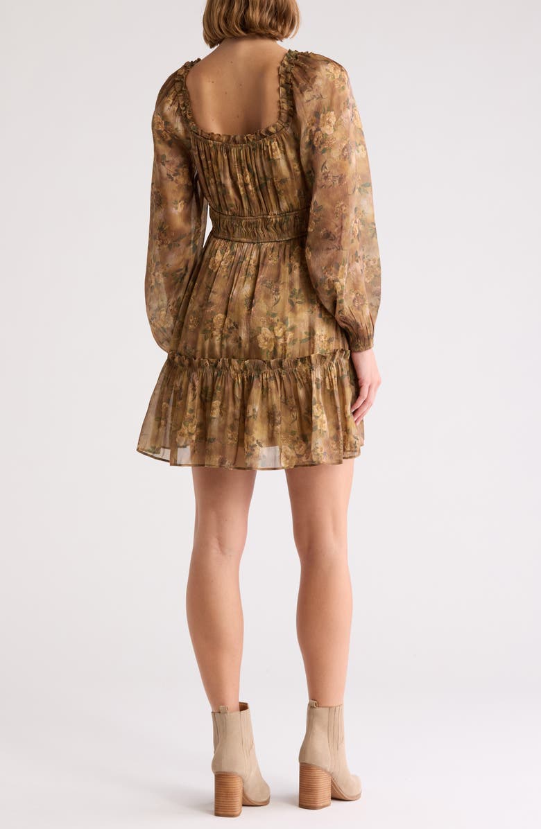 Blu Pepper Floral Metallic Long Sleeve Minidress, Alternate, color, Brown Multi