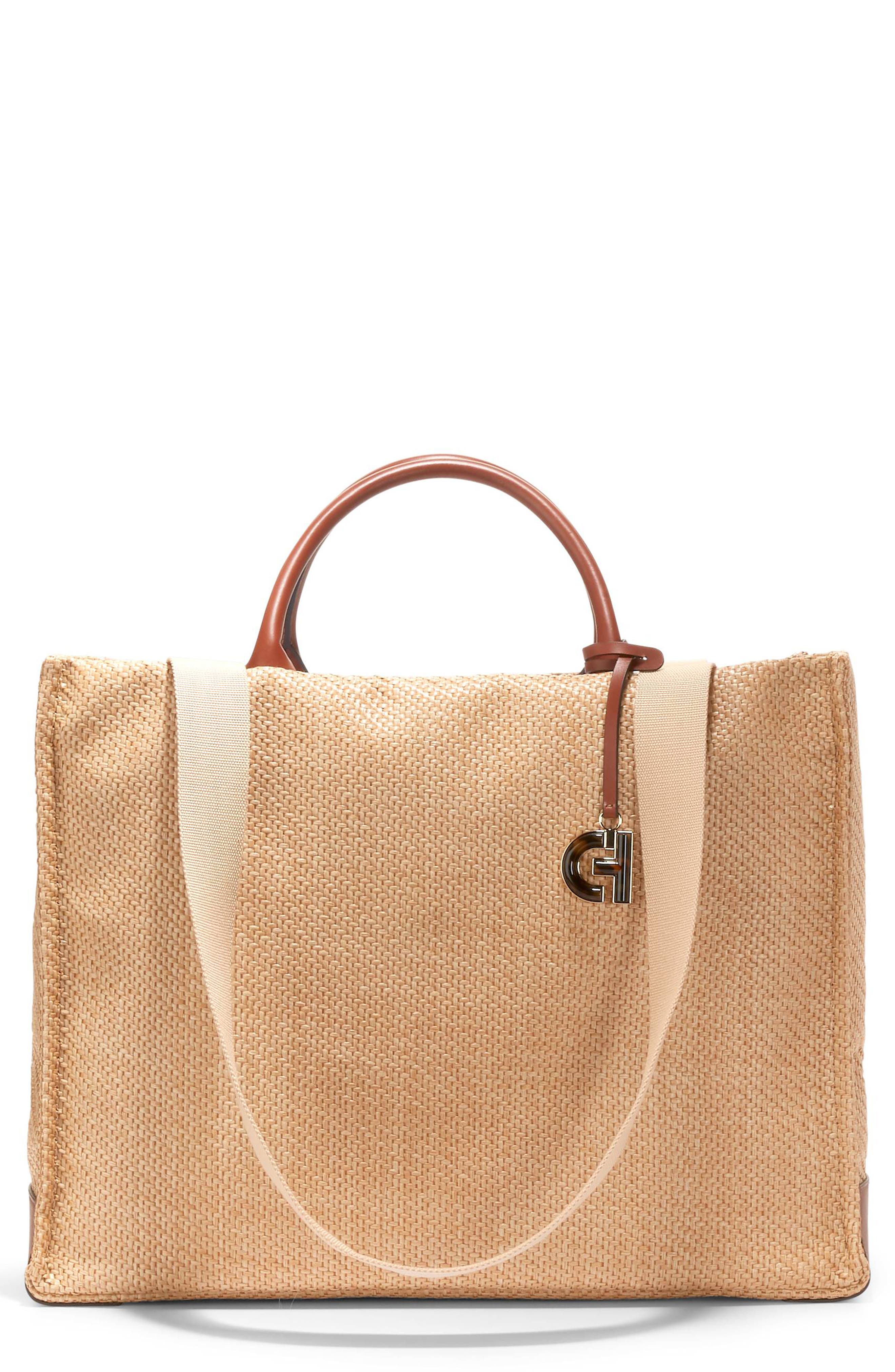 Cole Haan Grand Ambition Mainline Straw & Leather Market Tote, Main, color, 