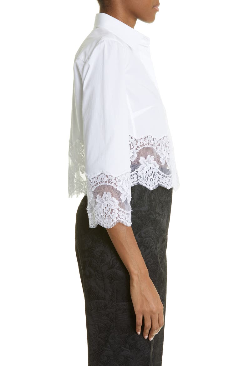 Button Up Floral Lace Crop Button-Up Shirt, Alternate, color, W0800 BIANCO OTTICO