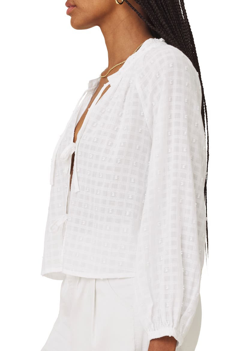 Fleur Clip Dot Tie Front Top, Alternate, color, WHITE
