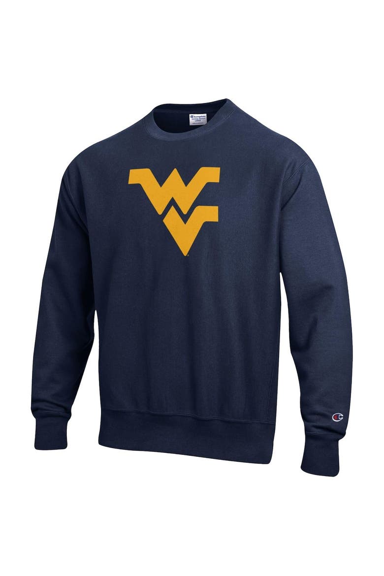 Men's Champion Navy West Virginia Mountaineers Vault Logo Reverse Weave Pullover Sweatshirt, Alternate, color, Navy