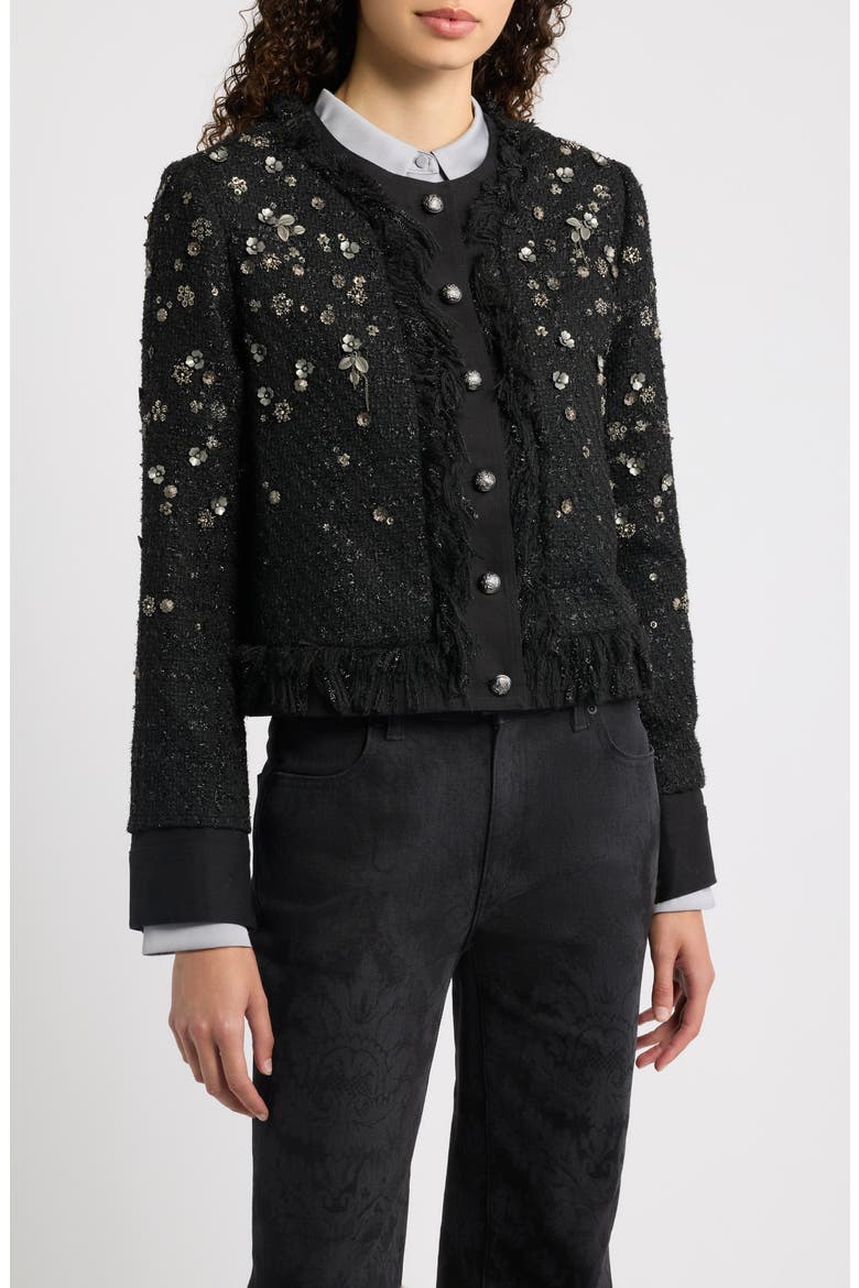 Marshall Metallic Floral Appliqué Jacket, Main, color, BLACK