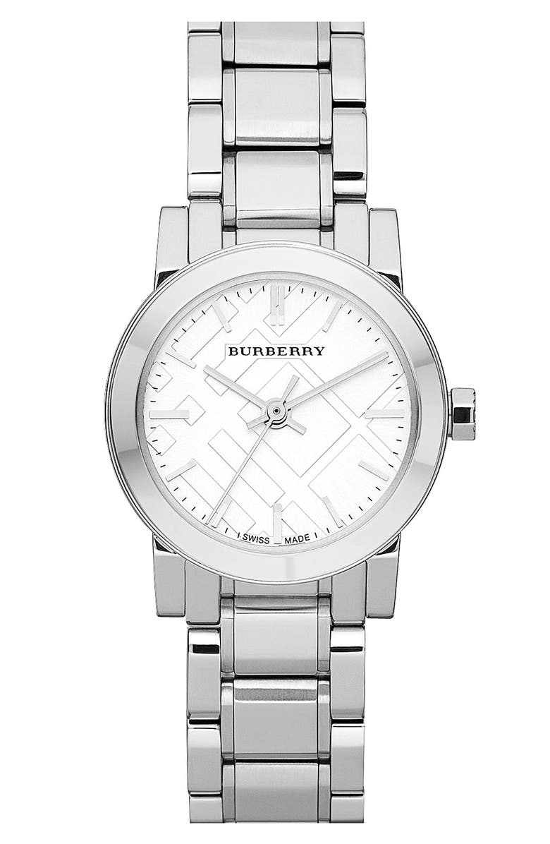 Burberry Small Check Stamped Bracelet Watch, 26mm, Main, color, 
