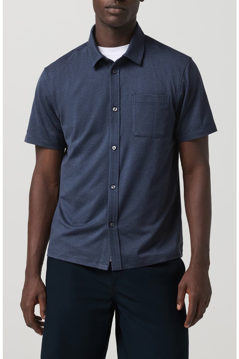 Ponto Short Sleeve Performance Button-Up Shirt, Main, color, AZURE HEATHER