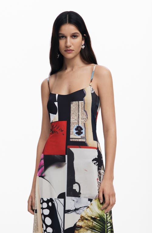 Desigual Mix Print Midi Dress In White Multi