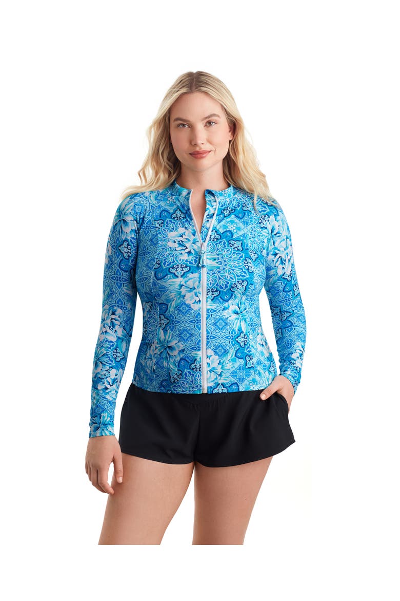 Long Sleeve Full Zip Chlorine Resistant Sunshirt, Alternate, color, Barcelona Blues