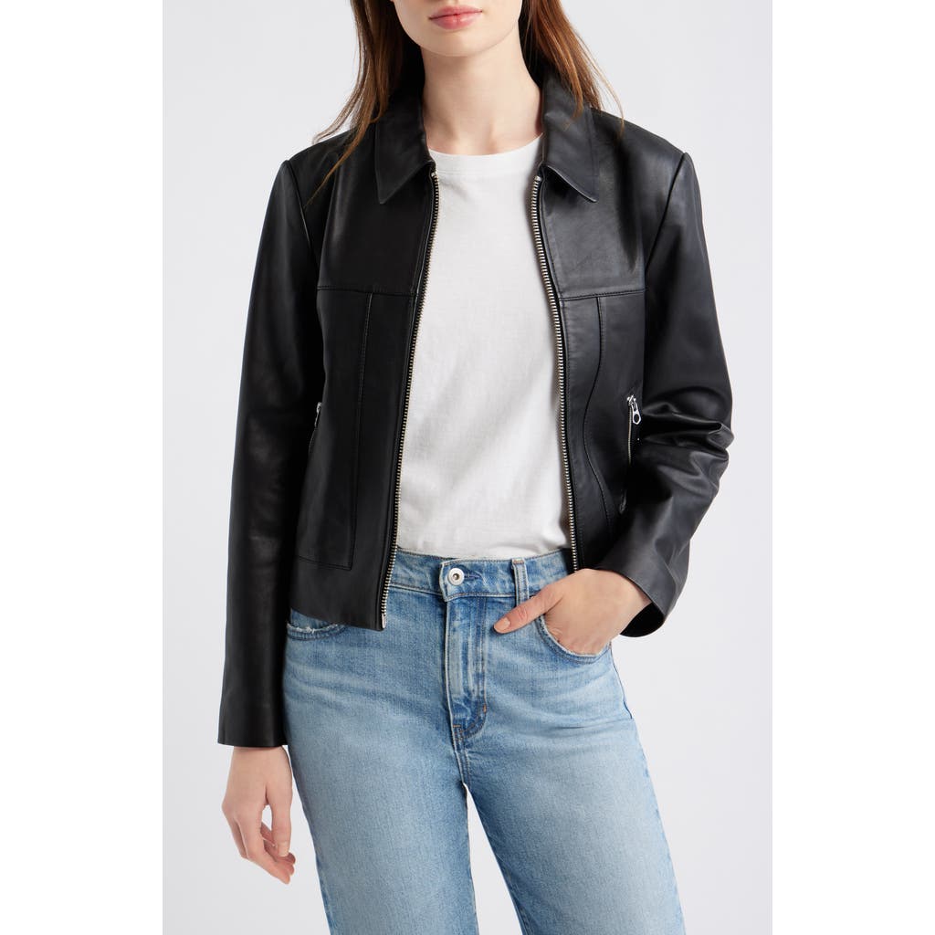Madewell Shrunken Leather Zip Jacket In Black