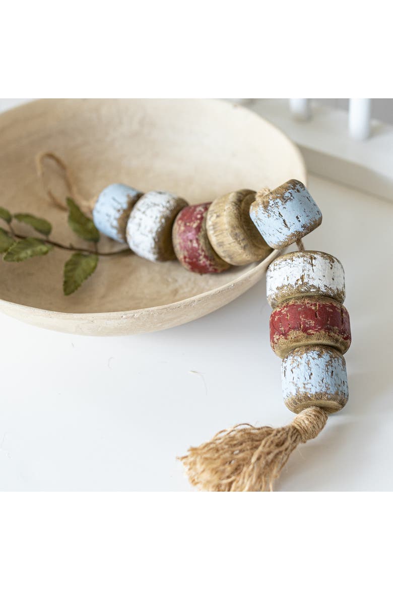 Irving Red White & Blue Beaded Wood & Jute Distressed Tassel 20", Alternate, color, Brown