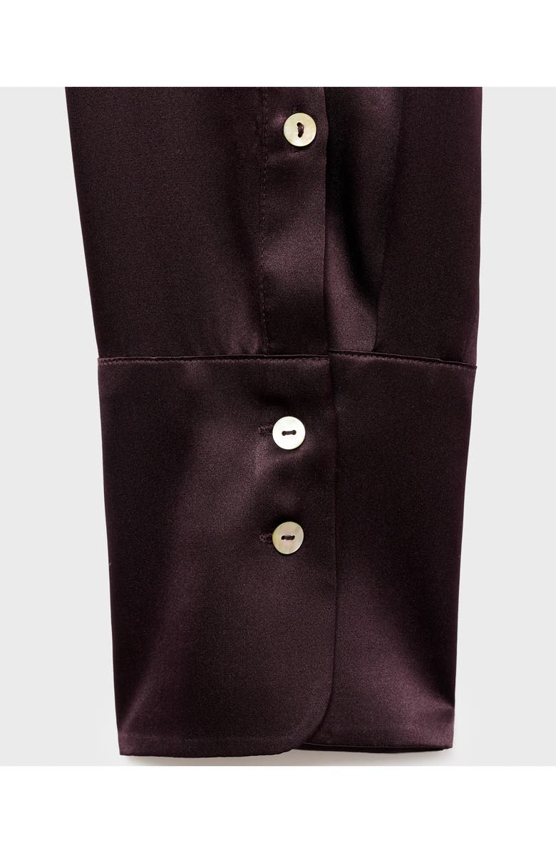 MANGO Selection Silk Satin Button-Up Shirt, Alternate, color, Medium Brown