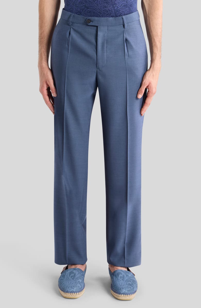 Etro Roma Single Pleat Wool Pants, Main, color, Indaco
