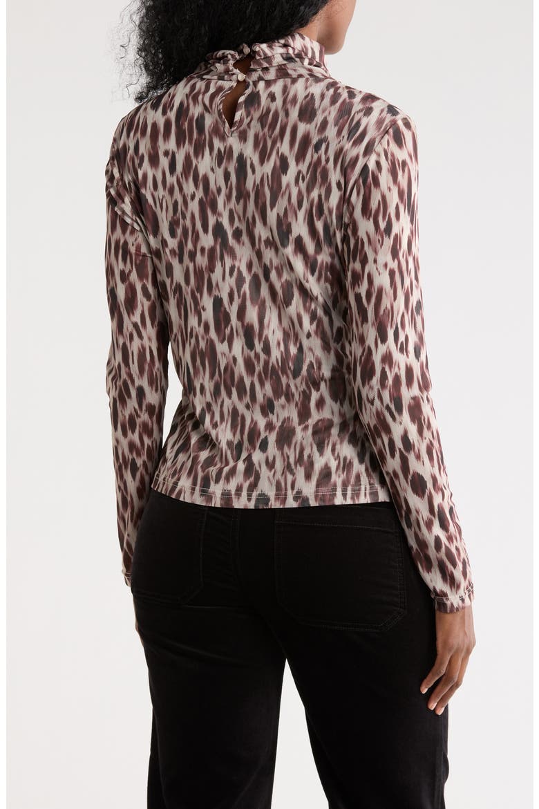 Mock Neck Long Sleeve Ruched Mesh Top, Alternate, color, STRETCHED LEOPARD