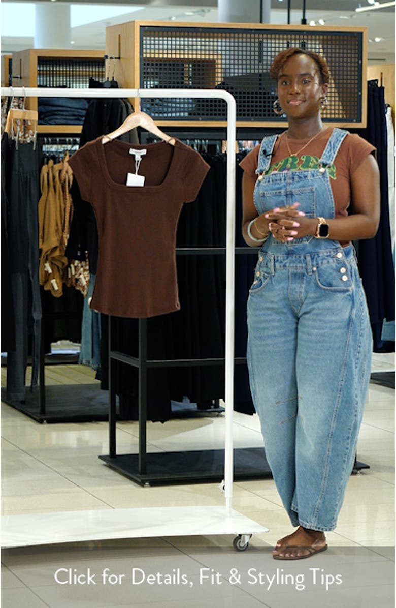 Square Neck Cap Sleeve Stretch Cotton Rib Top, sales video thumbnail