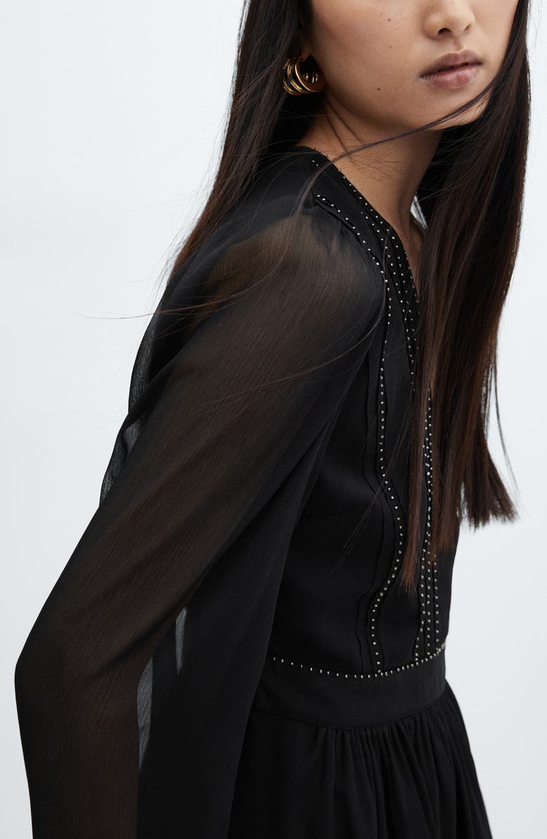 MANGO Flowy Beaded Long Sleeve Dress, Alternate, color, 