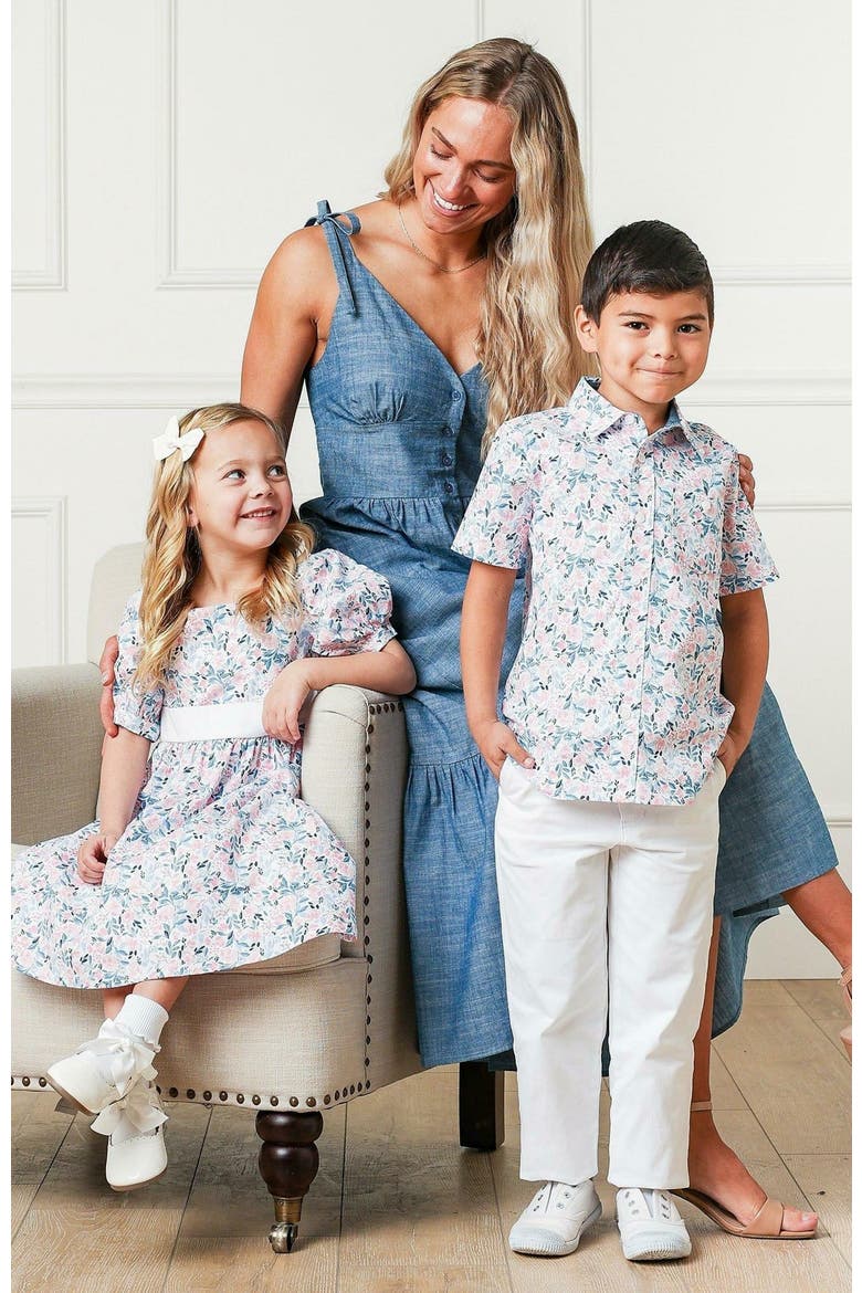 Boys' Short Sleeve Linen Shirt with Side Vent, Kids, Alternate, color, English Floral