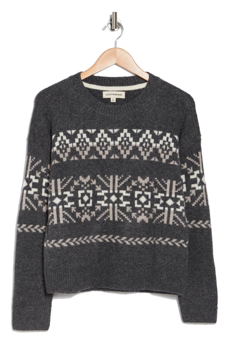 Fair Isle Crewneck Sweater, Alternate, color, CHARCOAL MULTI