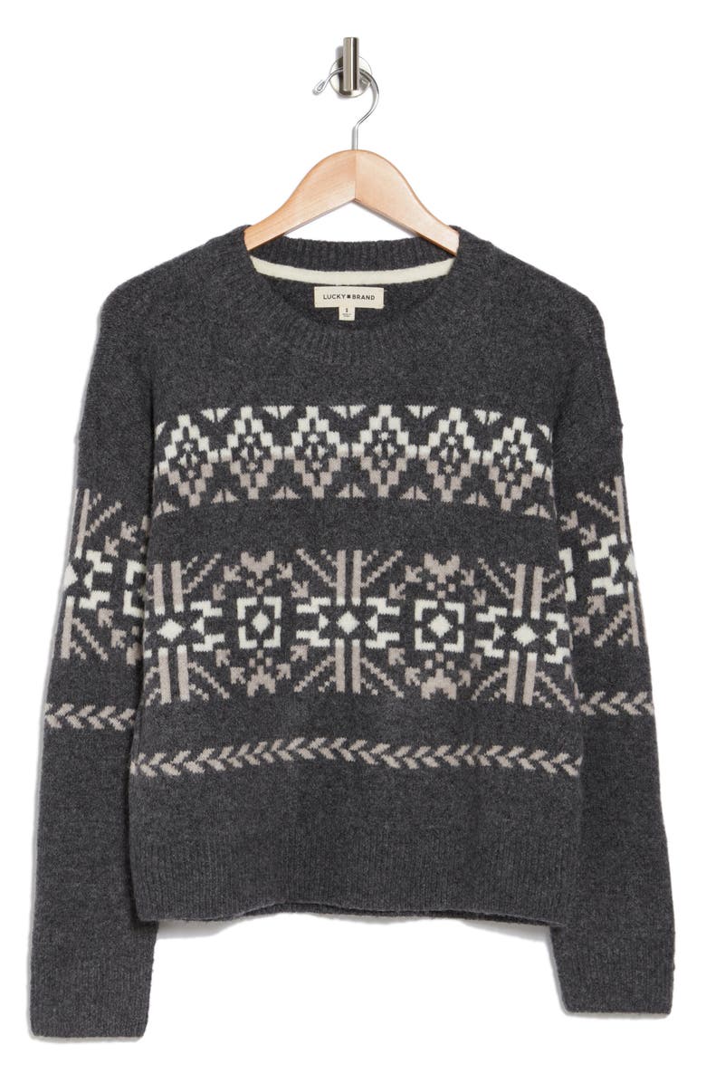 Lucky Brand Fair Isle Crewneck Sweater, Alternate, color, Charcoal Multi