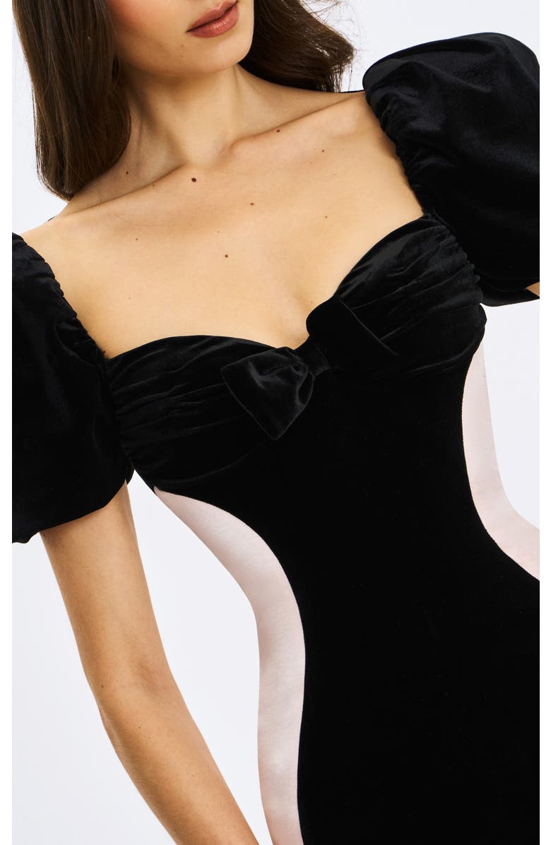 Miss Circle Nova Contoured Sweetheart Puff Sleeve Mini Dress, Alternate, color, Black