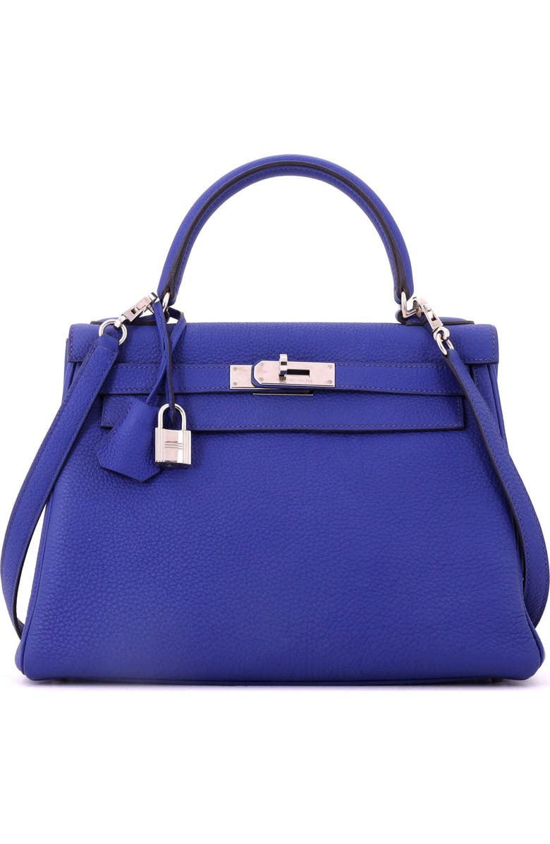 Pre-Owned Hermes Kelly Handbag Blue Togo with Palladium Hardware 28, Main, color, Bleu Electrique