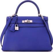 Pre-Owned Hermes Kelly Handbag Blue Togo with Palladium Hardware 28