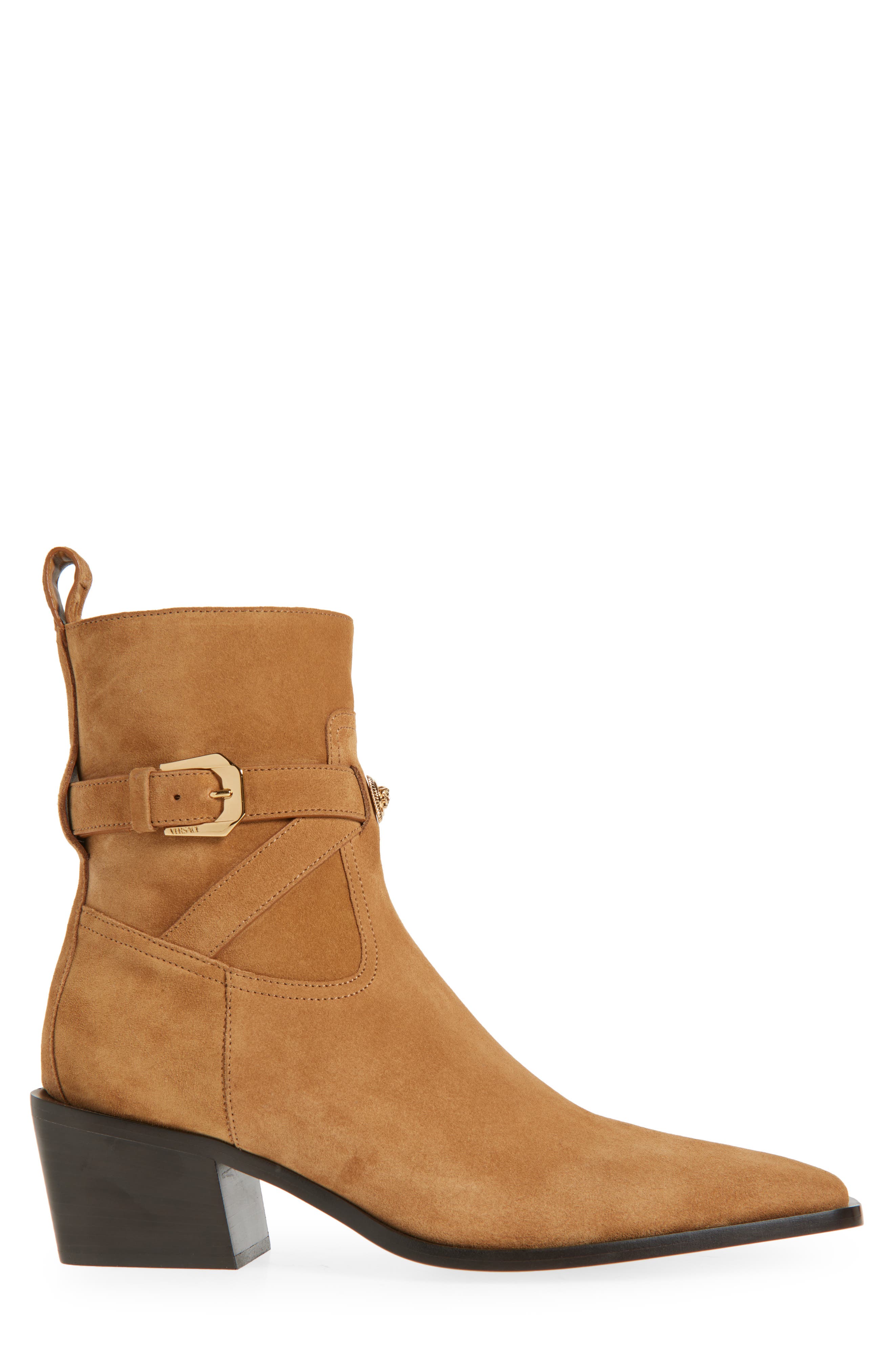 Versace Square Toe Boot, Alternate, color, Tobacco-Versace Gold