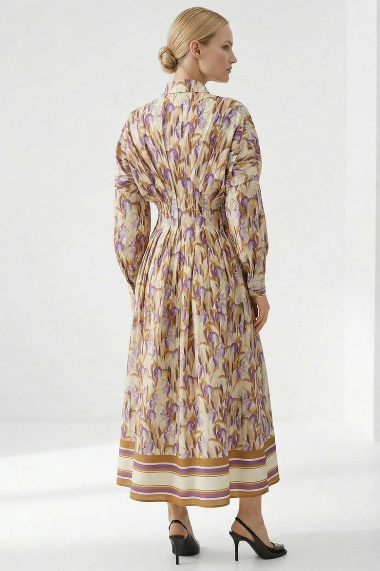 Delmare Fitted Midi Shirt Dress, Alternate, color, Multi Color