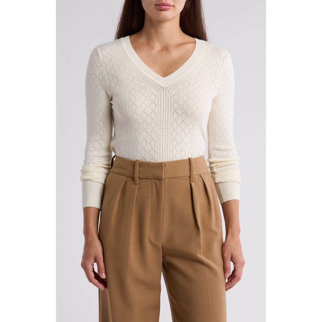 Dr2 By Daniel Rainn Pointelle Stitch Vintage Sweater In White