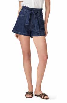 PAIGE Anessa Belted High Waist A-Line Denim Shorts