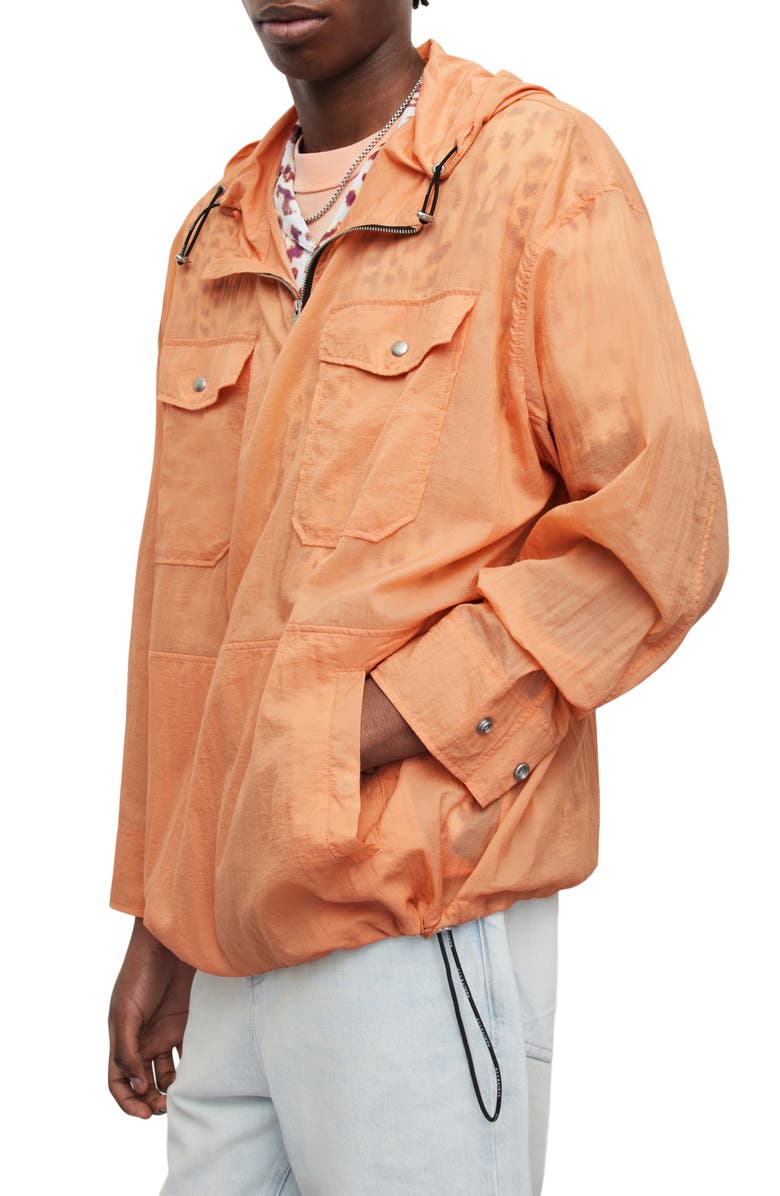 AllSaints Loco Quarter Zip Hooded Anorak, Alternate, color, Peached Orange