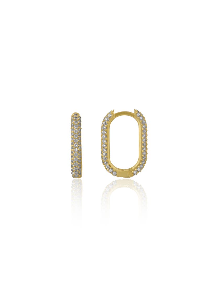 Pave Rectangular Sterling Silver Oval Hoop Earring, Main, color, Gold