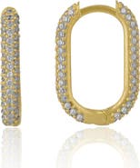 Spero London Pave Rectangular Sterling Silver Oval Hoop Earring
