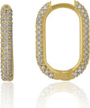 Spero London Pave Rectangular Sterling Silver Oval Hoop Earring