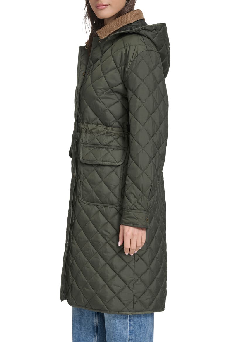 Diamond Quilted Hooded Long Coat, Alternate, color, OLIVE