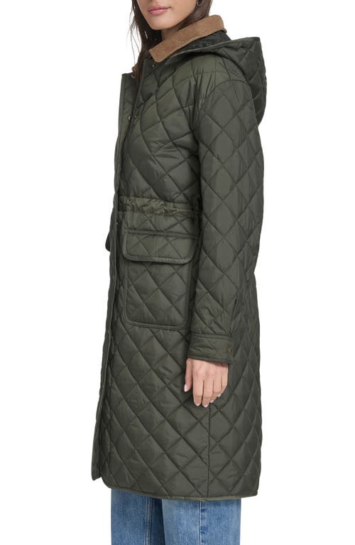 Levi's Diamond Quilted Hooded Long Coat In Green