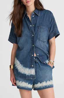Madewell Shibori Short Sleeve Denim Shirt