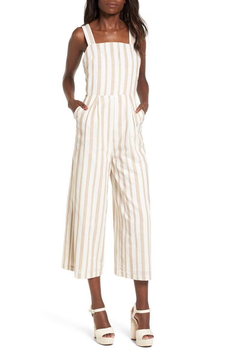 Chriselle x J.O.A. Wide Leg Jumpsuit, Main, color, SAND STRIPE