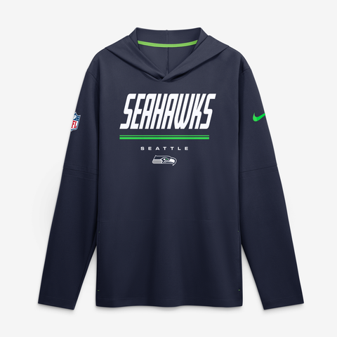 Men's Nike College Navy Seattle Seahawks Sideline Game On Lightweight Long Sleeve Hooded Dri-FIT Top