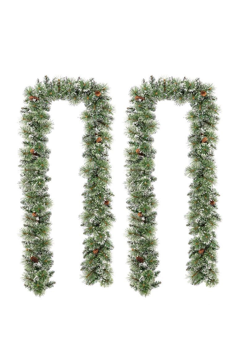 Set of 2 Frosted Christmas Garland with Lights and Timer, Alternate, color, Green