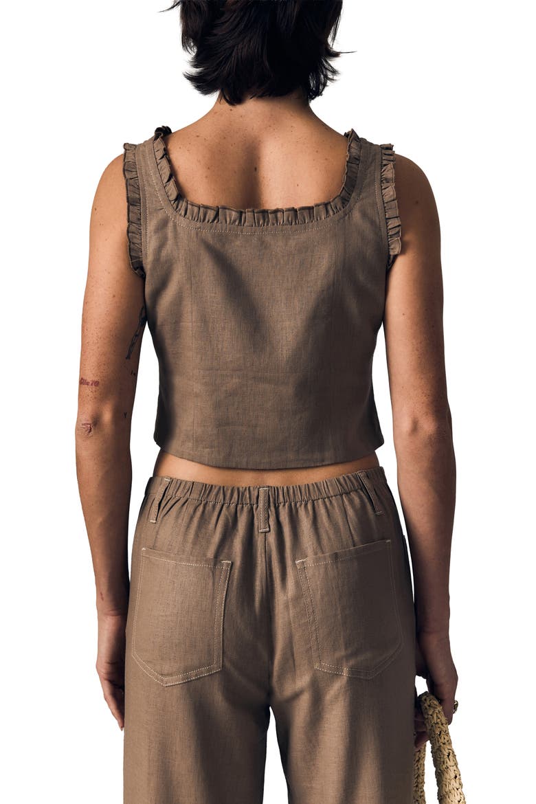 Ruffle Trim Linen Blend Crop Tank, Alternate, color, DRIFTWOOD