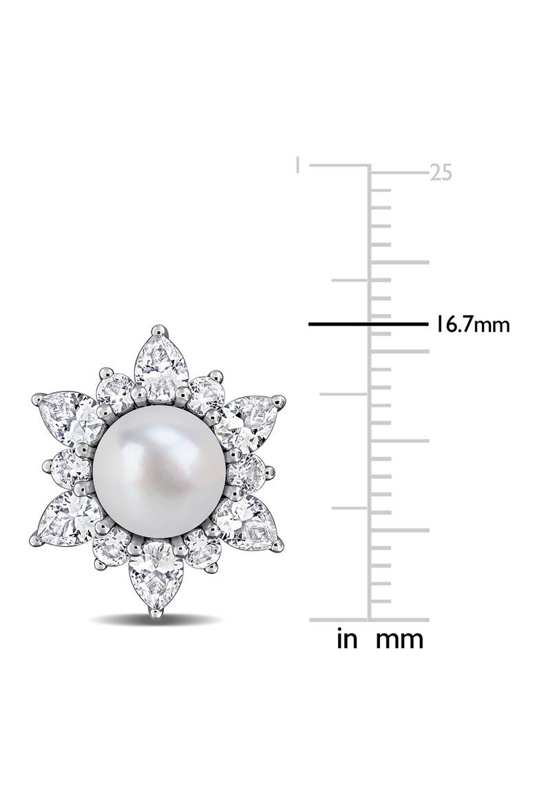Cultured Pearl & Lab Grown White Sapphire Halo Stud Earrings, Alternate, color, WHITE