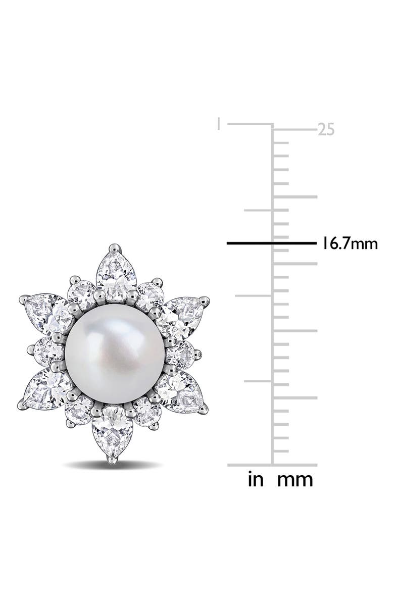 DELMAR Cultured Pearl & Lab Grown White Sapphire Halo Stud Earrings, Alternate, color, 