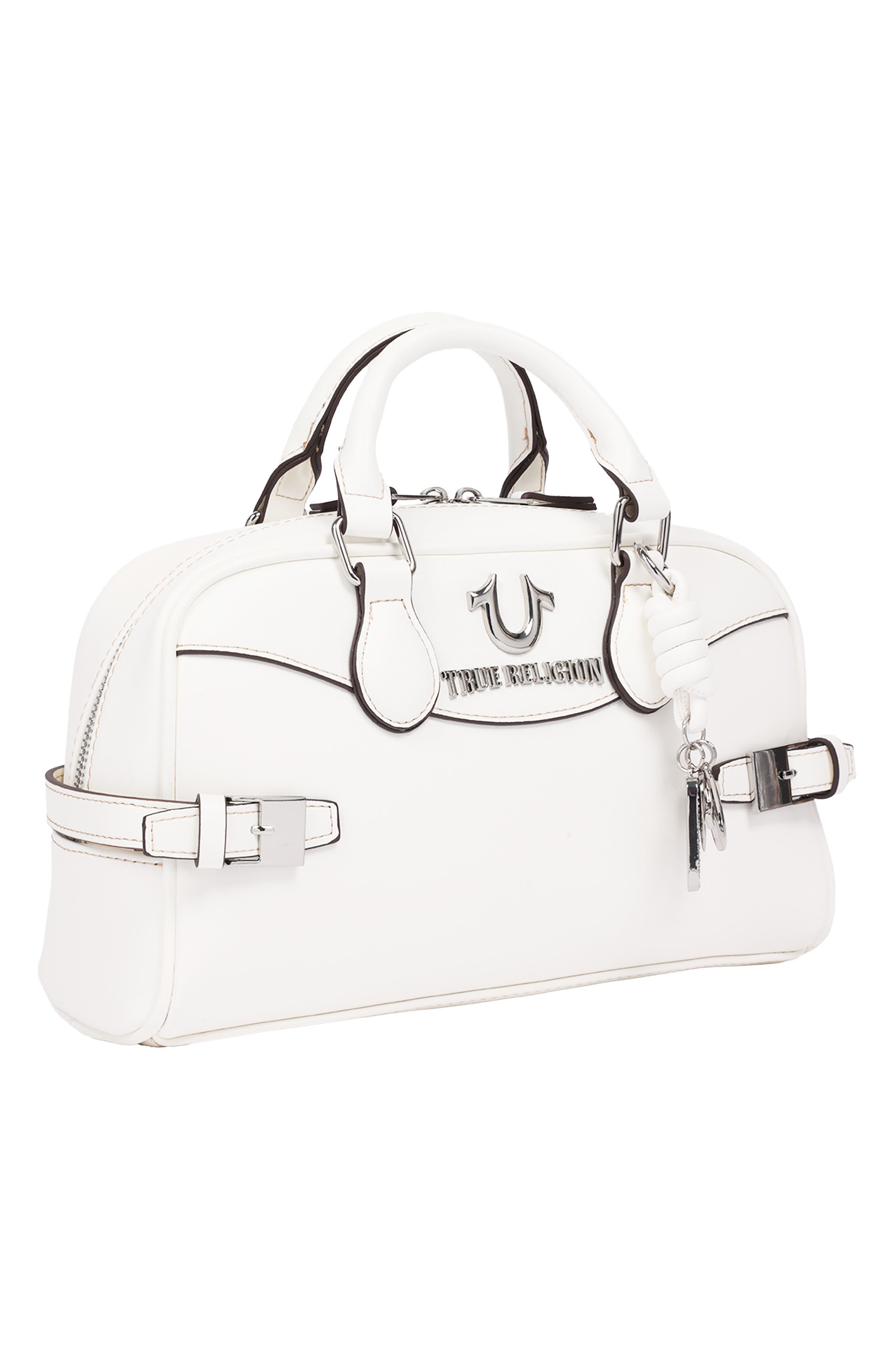 Brooks Belted Faux Leather Satchel, Alternate, color, WHITE