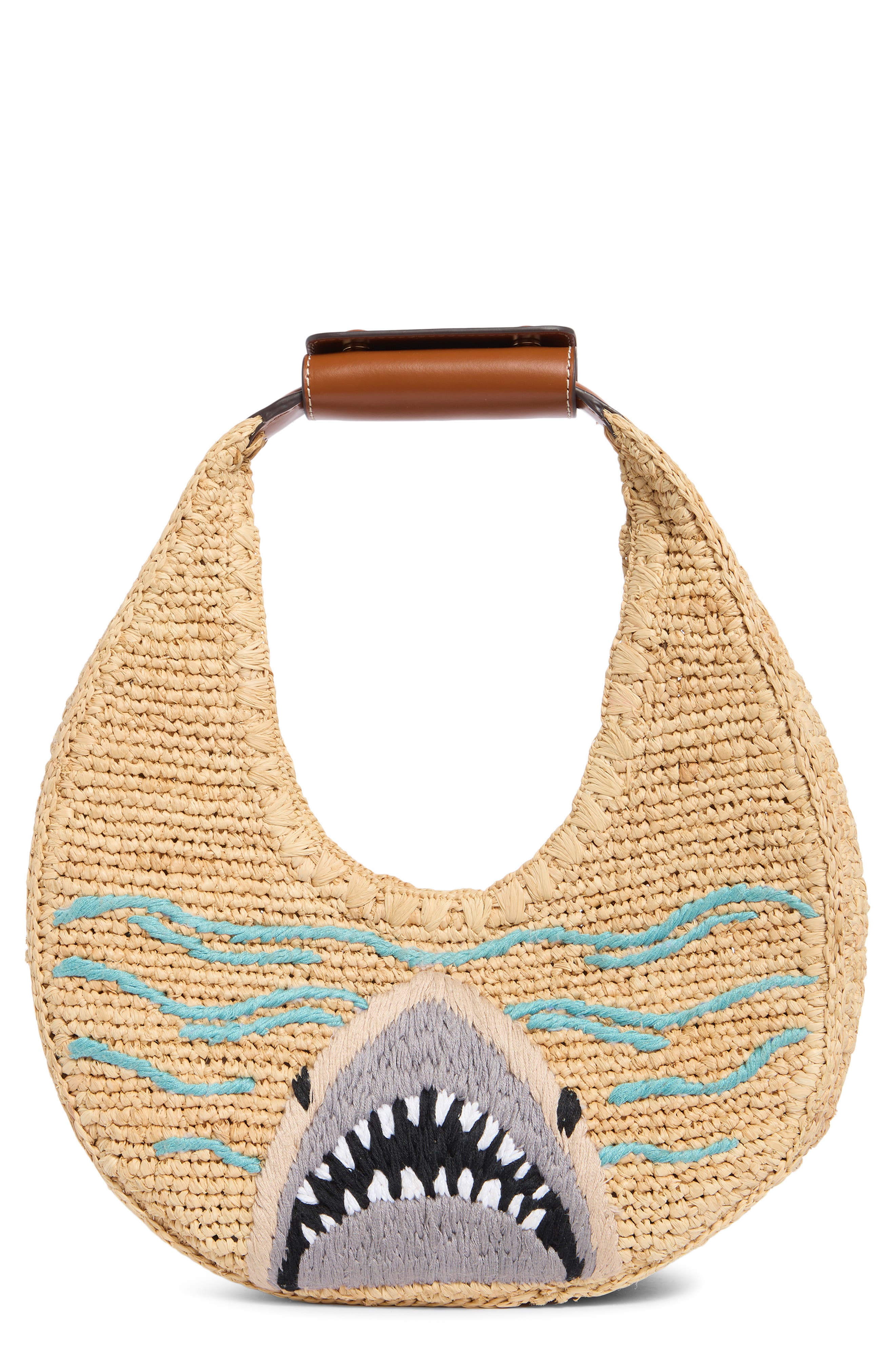 STAUD Moon Raffia Tote, Main, color, Great White