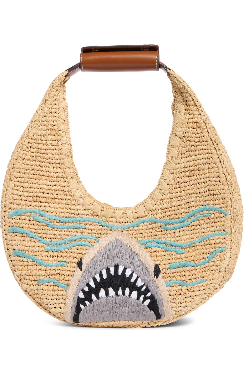 STAUD Moon Raffia Tote, Main, color, Great White