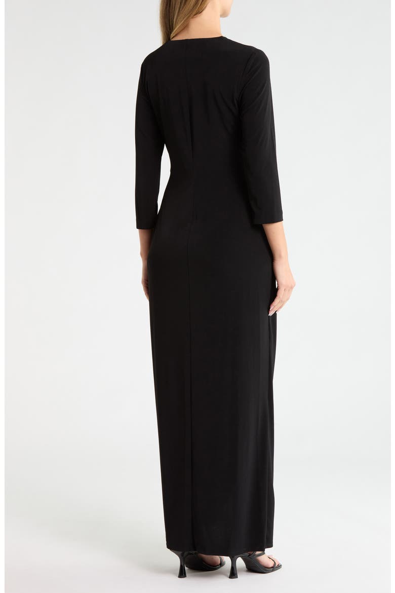 Crystal Brooch Faux Wrap Maxi Dress, Alternate, color, BLACK