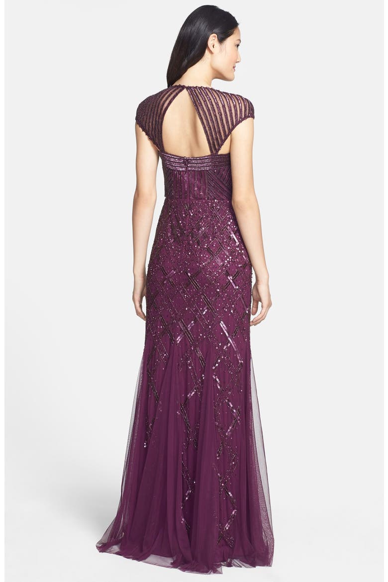 Embellished Mesh Mermaid Gown, Alternate, color, CASSIS