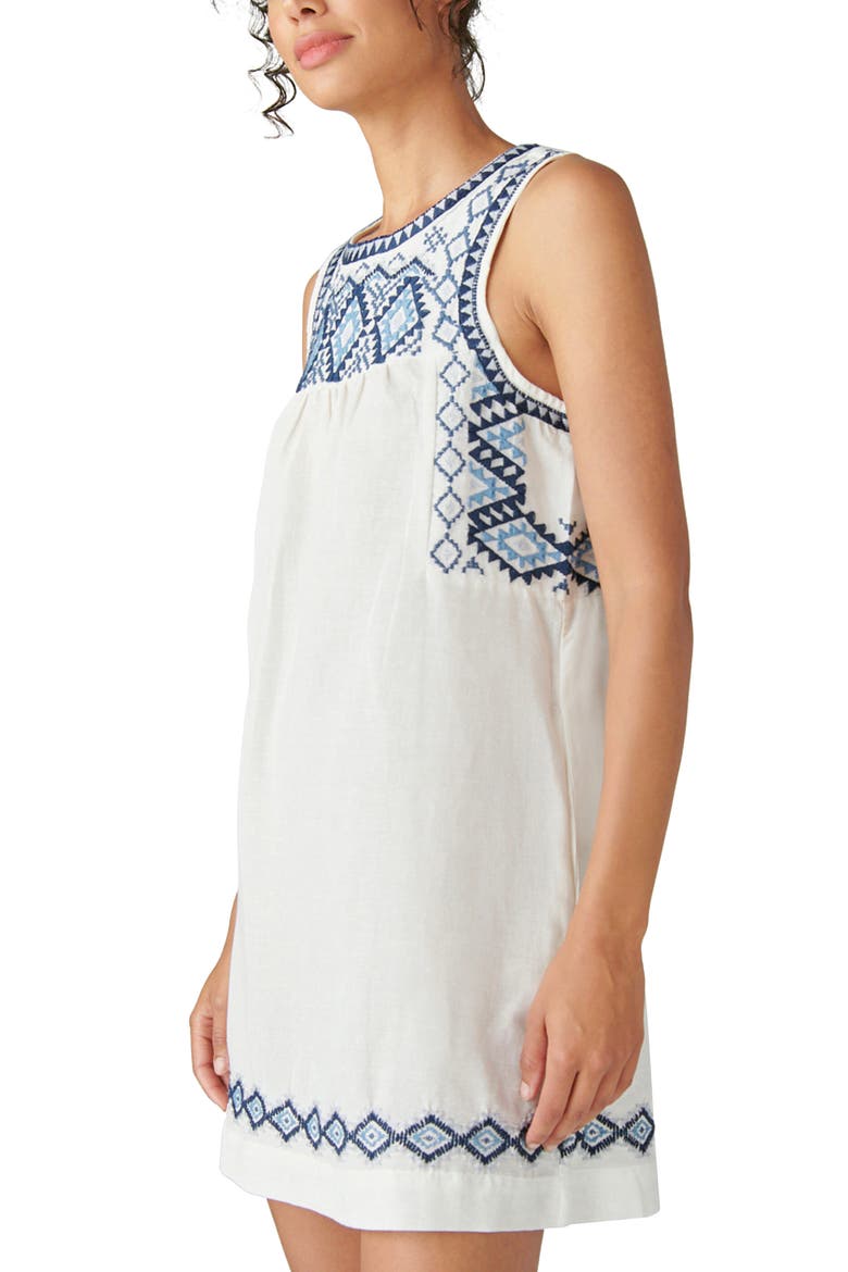 Embroidered Cotton & Linen Shift Minidress, Alternate, color, WHITE