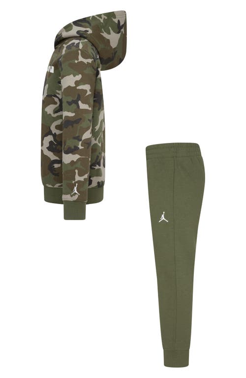 Shop Jordan Kids' Camo Hoodie & Joggers Set In Medium Olive