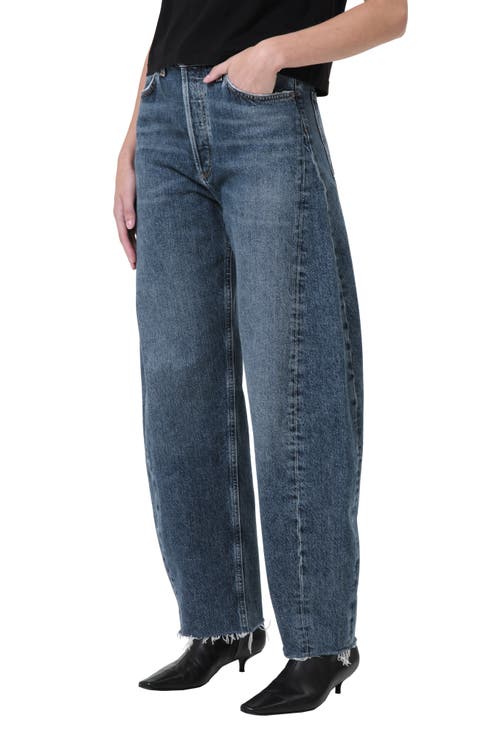 Luna Pieced High Waist Raw Hem Barrel Jeans (Control)