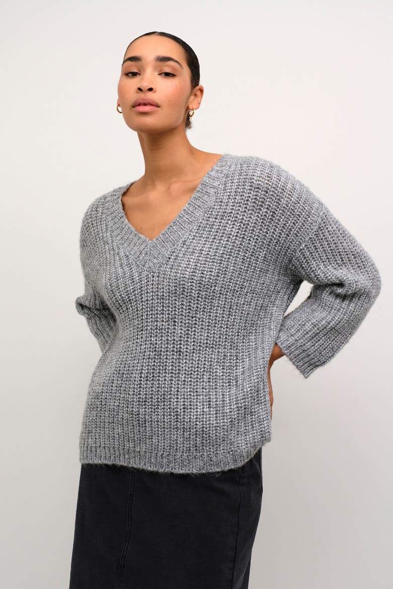 Kavinda V-Neck 3/4 Sleeves Pullover, Main, color, Grey Silver Metallic